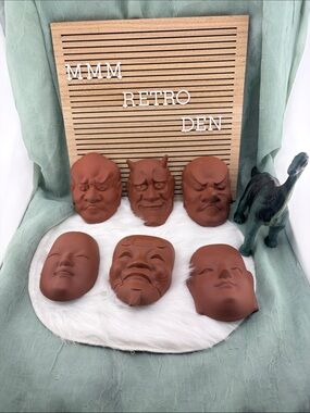 Vintage Collection of Six (6) Miniature Japanese Clay Masks | Sotaro Saegusa